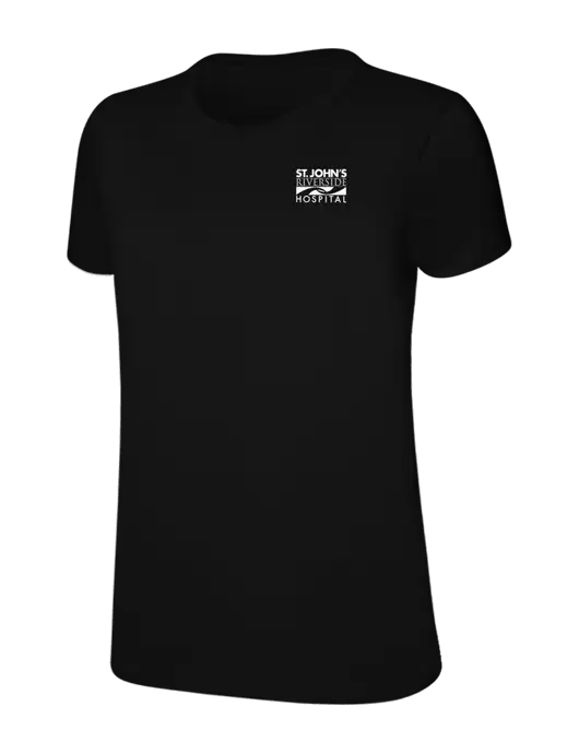 Womens Ring Spun Jet Black 4.5 oz T-Shirt w/St. John's Riverside Logo