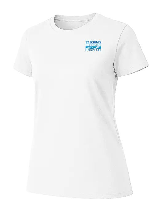 Womens Ring Spun White 4.5 oz T-Shirt w/St. John's Riverside Logo