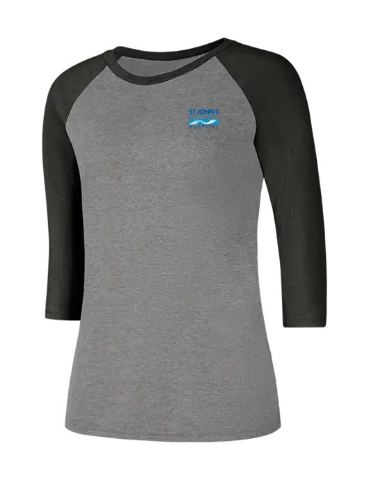Womens Simply Soft 3/4 Sleeve Black Frost/Grey Frost Ring Spun Cotton T-Shirt w/St. John's Riverside Logo