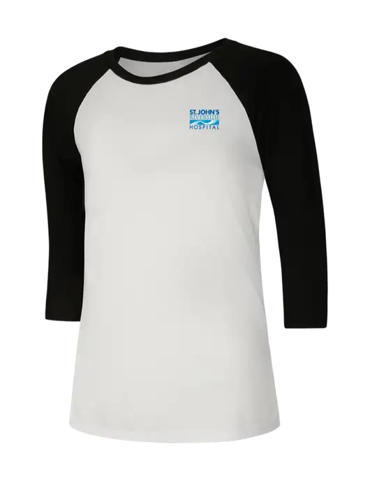 Womens Simply Soft 3/4 Sleeve Black/White Ring Spun Cotton T-Shirt w/St. John's Riverside Logo