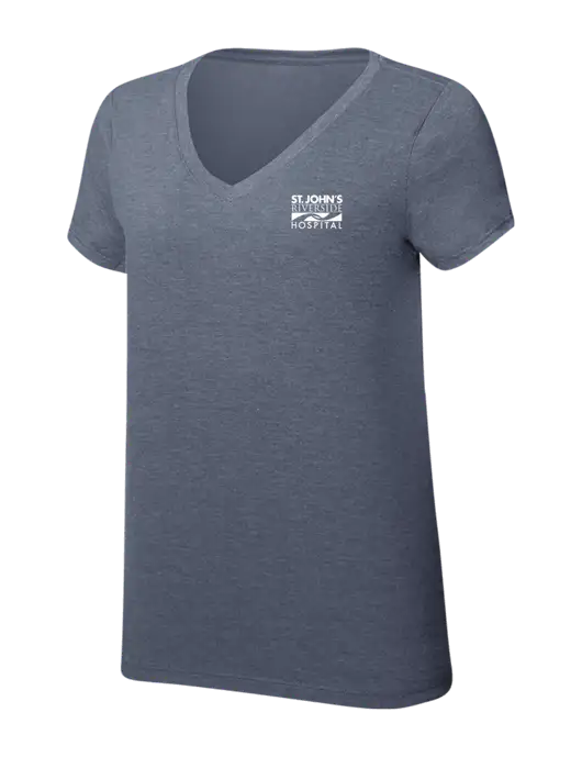 Womens Simply Soft V-Neck Navy Frost 4.5oz  Poly/Combed Ring Spun Cotton T-Shirt w/St. John's Riverside Logo