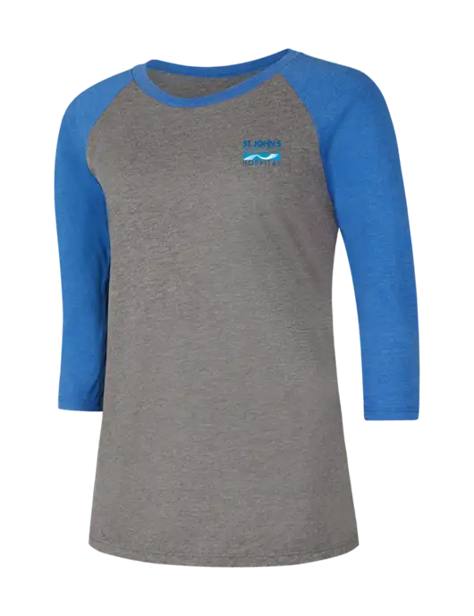 Womens Simply Soft 3/4 Sleeve Royal Frost/Grey Ring Spun Cotton T-Shirt w/St. John's Riverside Logo