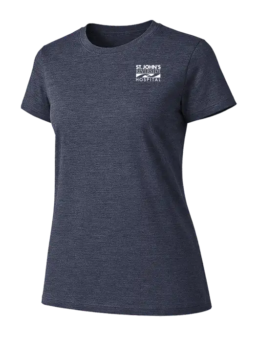 Womens Ring Spun Heather Navy 4.5 oz T-Shirt w/St. John's Riverside Logo