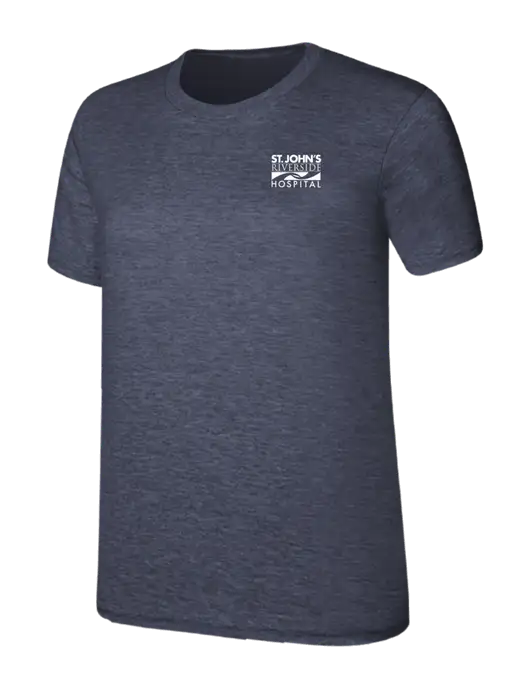 Womens Ring Spun Heather Navy 4.5 oz T-Shirt w/St. John's Riverside Logo