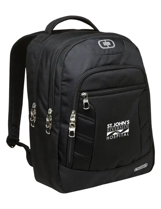OGIO Black/Silver Colton Laptop Backpack
 w/St. John's Riverside Logo
