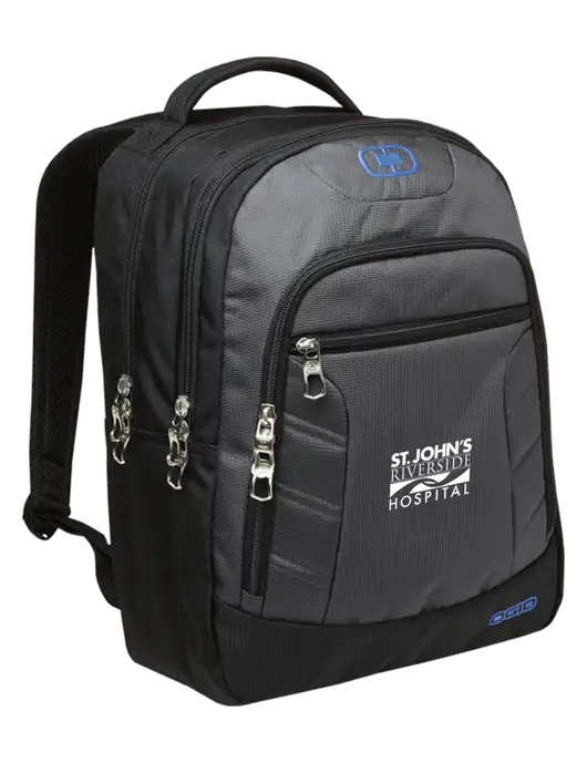 OGIO Dark Grey/Royal Blue Colton Laptop Backpack  w/St. John's Riverside Logo
